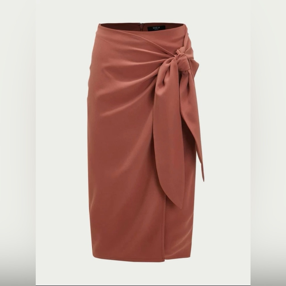 Rust Pencil Skirt with Front Wrap Tie Detail Size XS